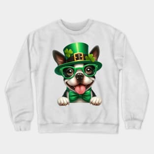 St Patricks Day Peeking Boston Terrier Dog Crewneck Sweatshirt